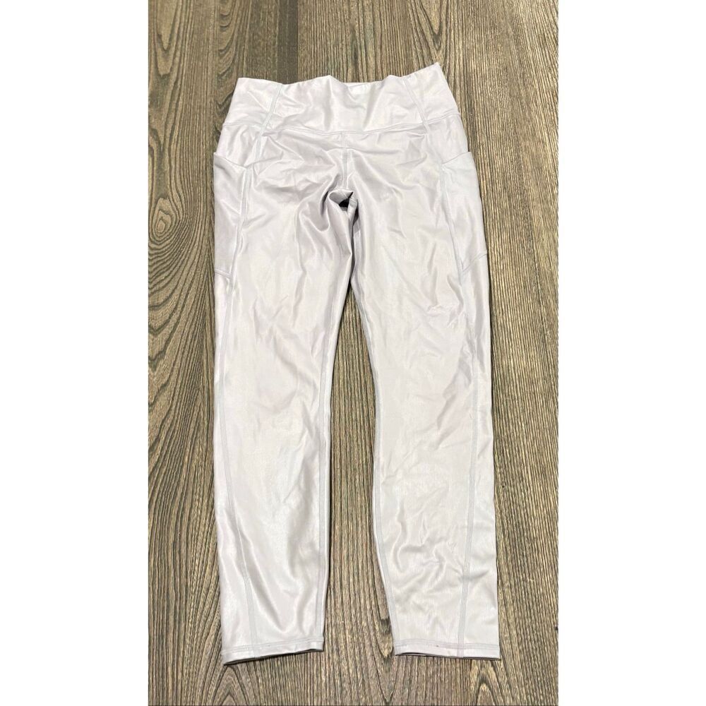 Fabletics Womens High Rise Athletic Leggings Yoga Workout Pull-On Silver Size M